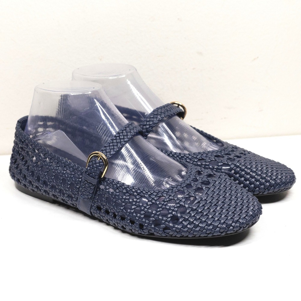 CUSHIONAIRE Windsor Woven Braided Mary Jane Flats Navy Blue Sz 10